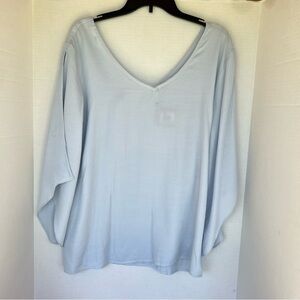 Mazik Blouse w/ Split Sleeves Bow Back Blue Sz Small V-Neck Casual Summer Beach